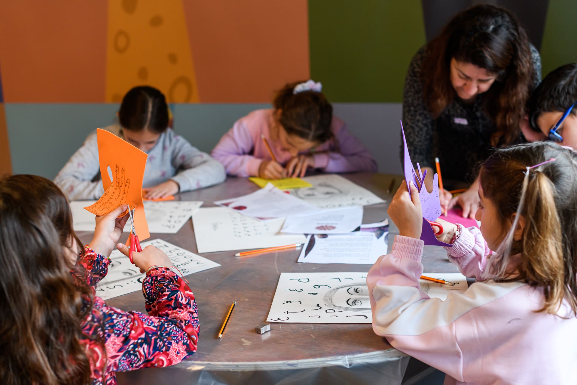 children activity with collage and painting