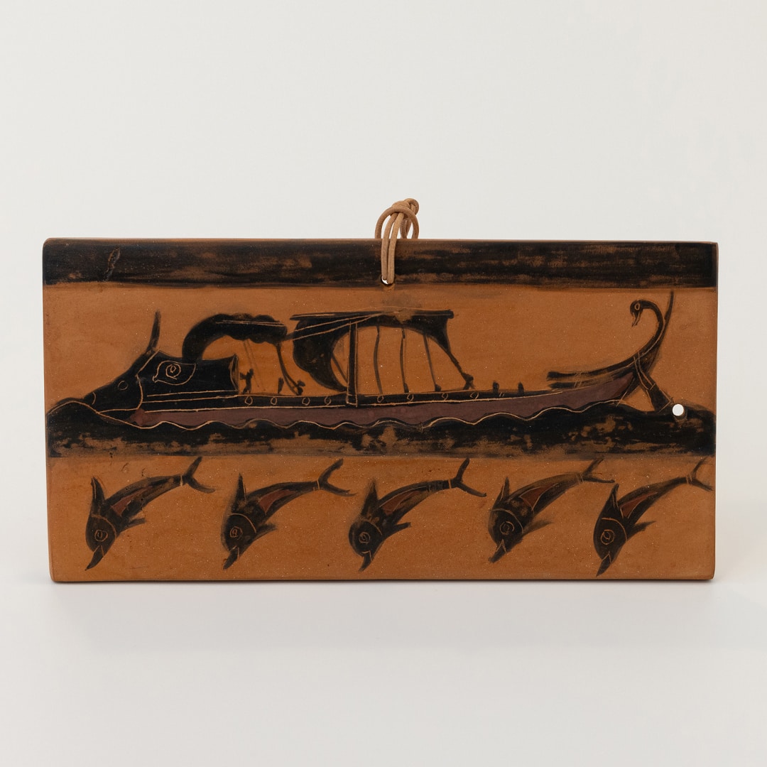 Ceramic Tile with a Depiction of a Ship and Dolphins