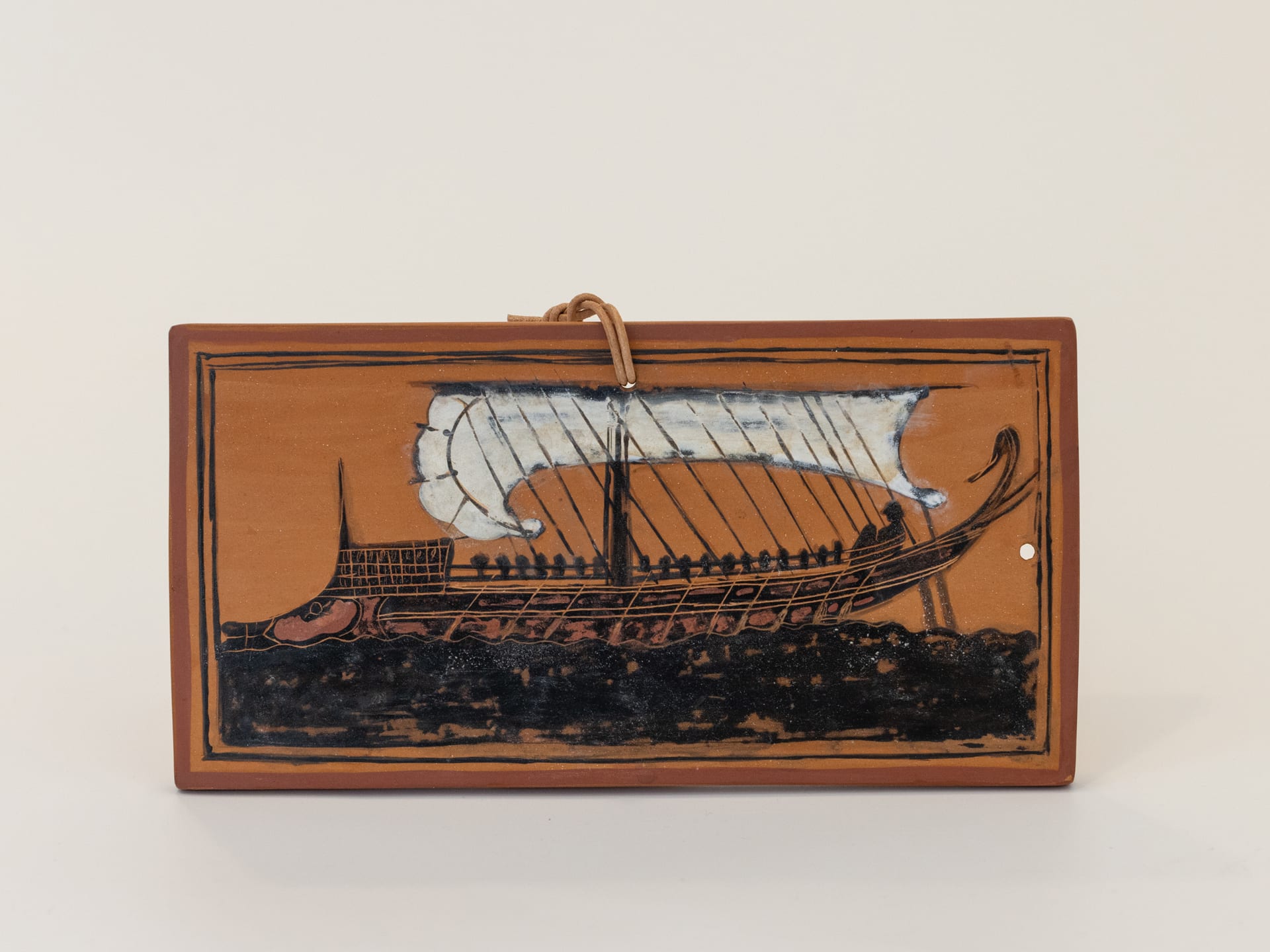 Ceramic Tile with a Depiction of a Ship