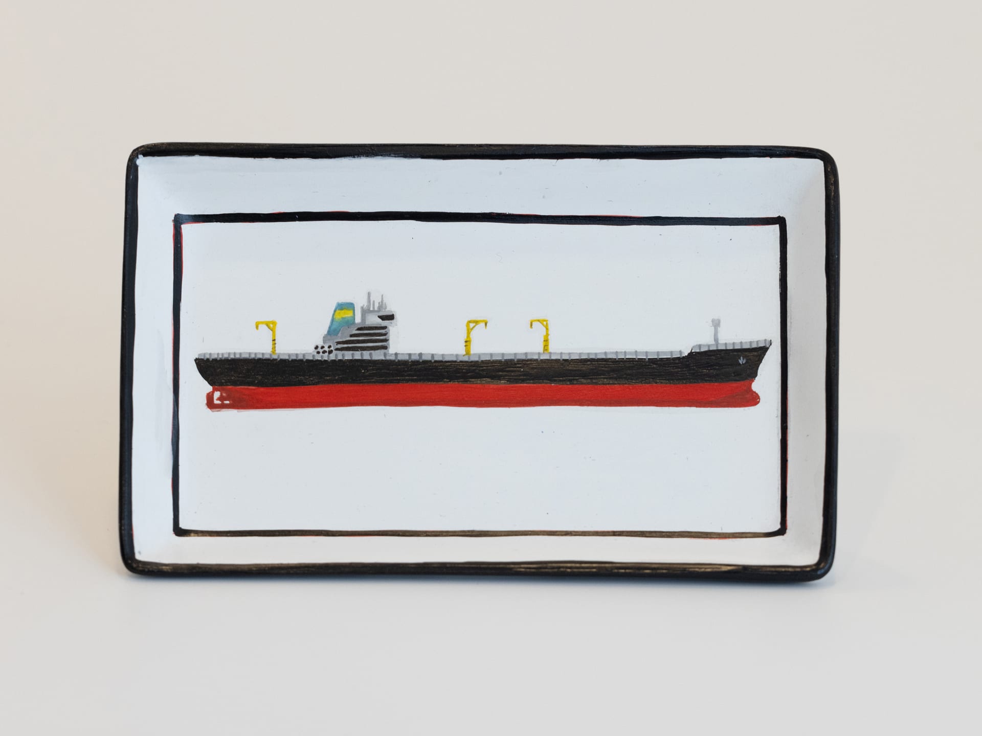 Ceramic Plate with a Depiction of a Tanker Ship