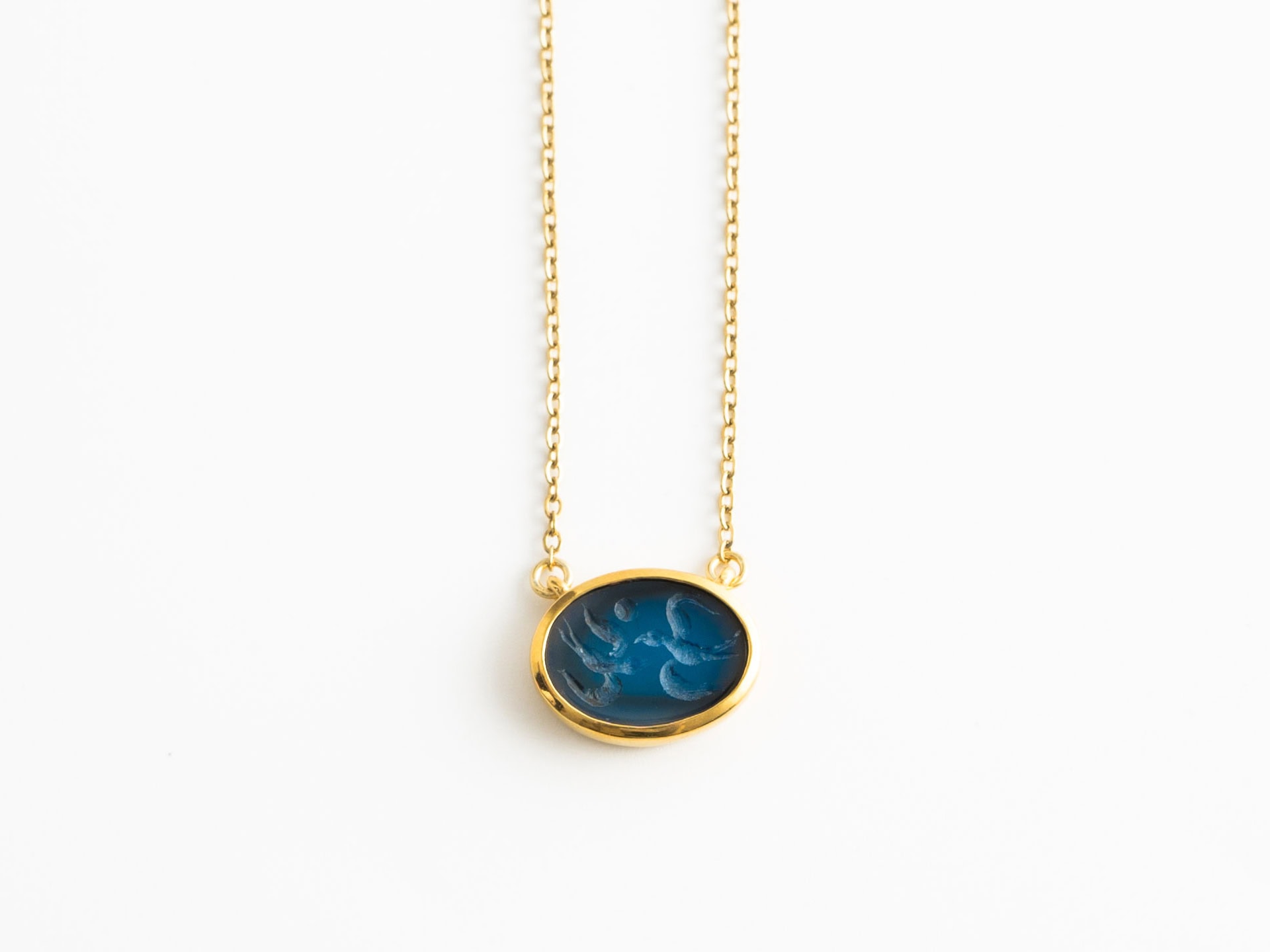 Pendant with Swallows –Blue Achates