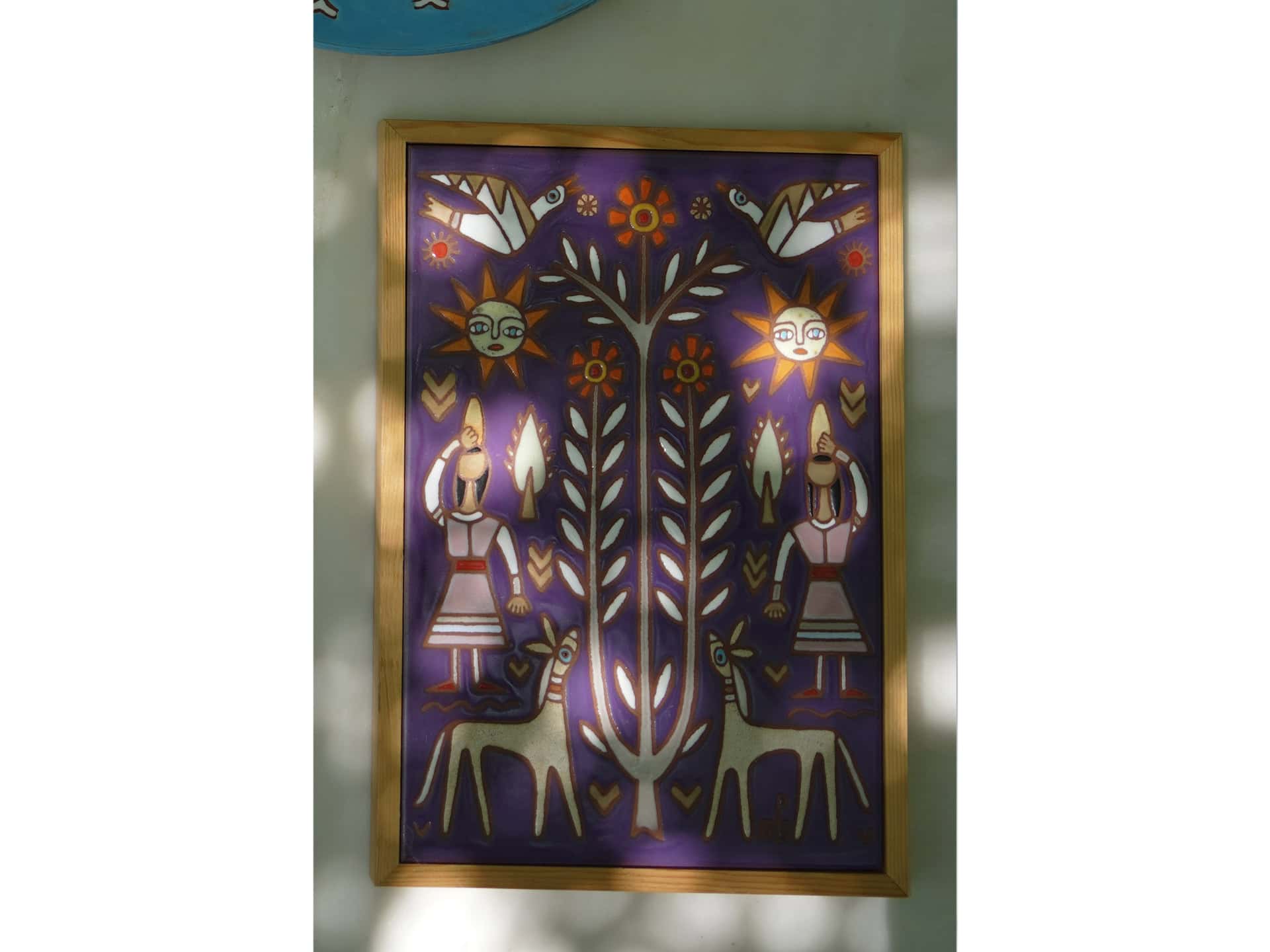 Ceramic Tile with Frame – Folk Floral Art
