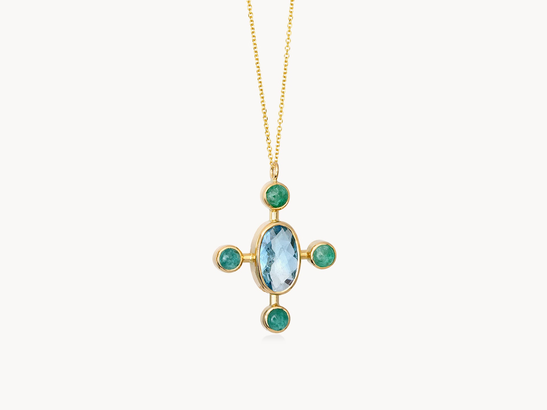 Κρεμαστό Σταυρός – Aqua Marine & Emeralds