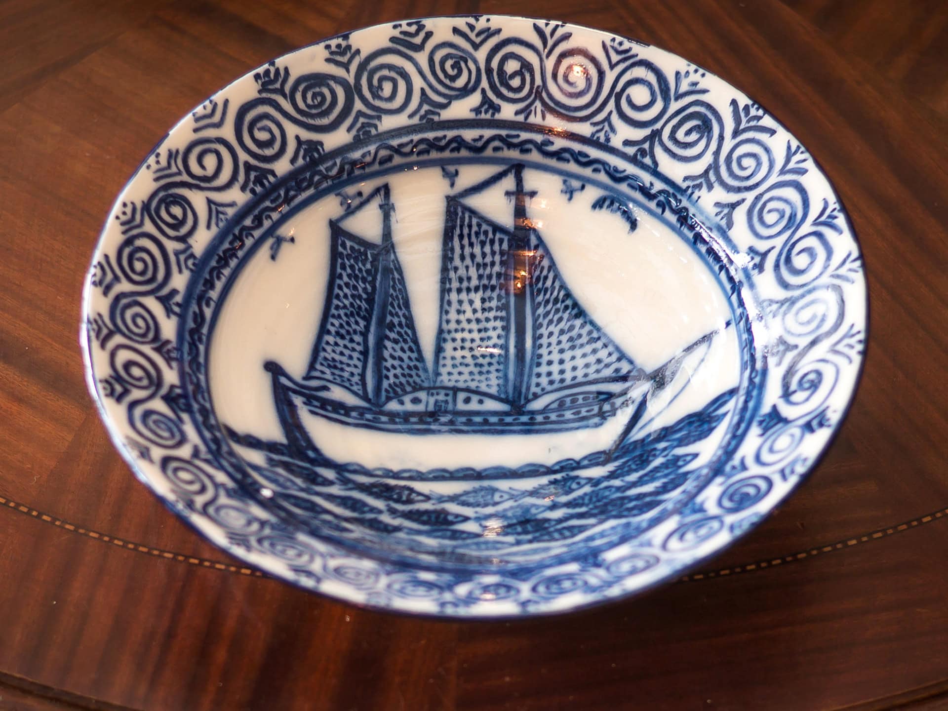 Ceramic Bowl with a Ship