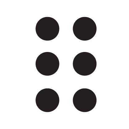 Σύμβολο για Braille: έξι μαύρες κουκίδες διατεταγμένες σε δύο στήλες των τριών